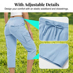 👖 Women's Lightweight Cargo Capris – 6 Pockets, Drawstring Waist, Breathable 🌿