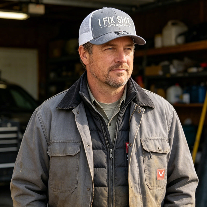 🔥Mesh Back Trucker Cap with "I Fix Shit" Embroidery – Breathable Outdoor Sun Hat🧢☀️