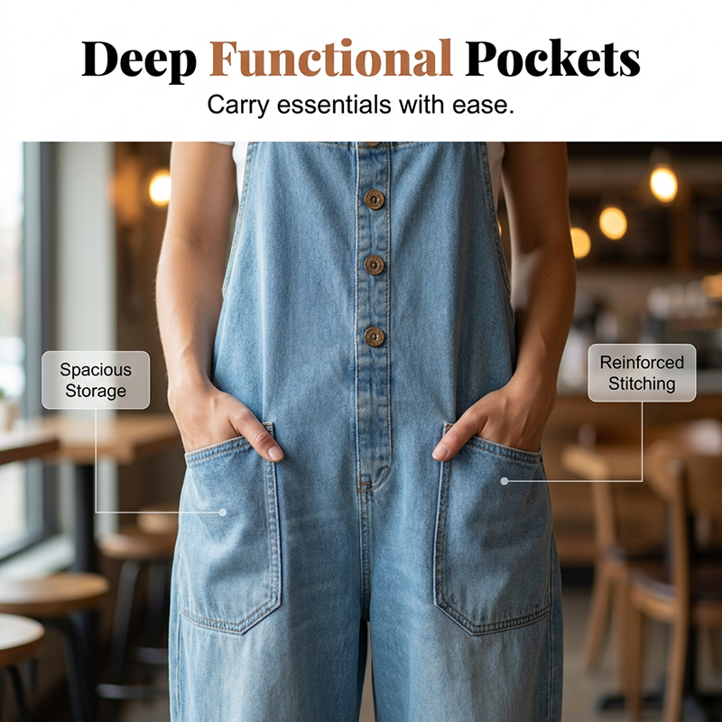 🔥Women's Casual Baggy Denim Overalls with Pockets