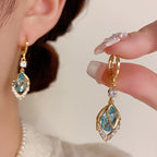 💎✨ Sky Blue Drop Hoop Earrings – Art-Deco, Rhinestone, Elegant 🌌