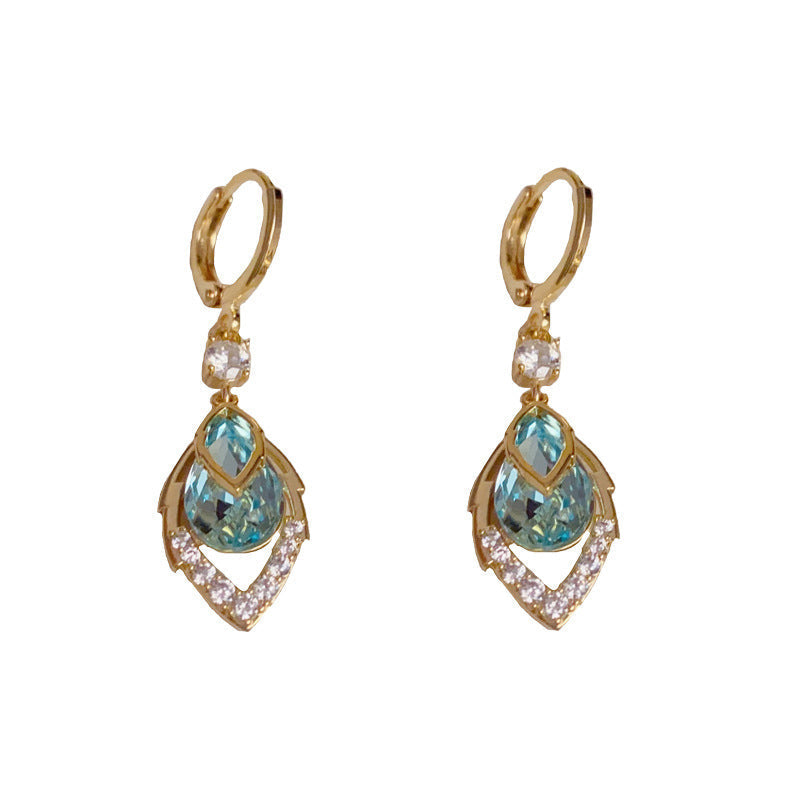 💎✨ Sky Blue Drop Hoop Earrings – Art-Deco, Rhinestone, Elegant 🌌