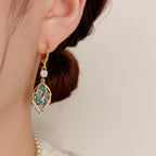 💎✨ Sky Blue Drop Hoop Earrings – Art-Deco, Rhinestone, Elegant 🌌