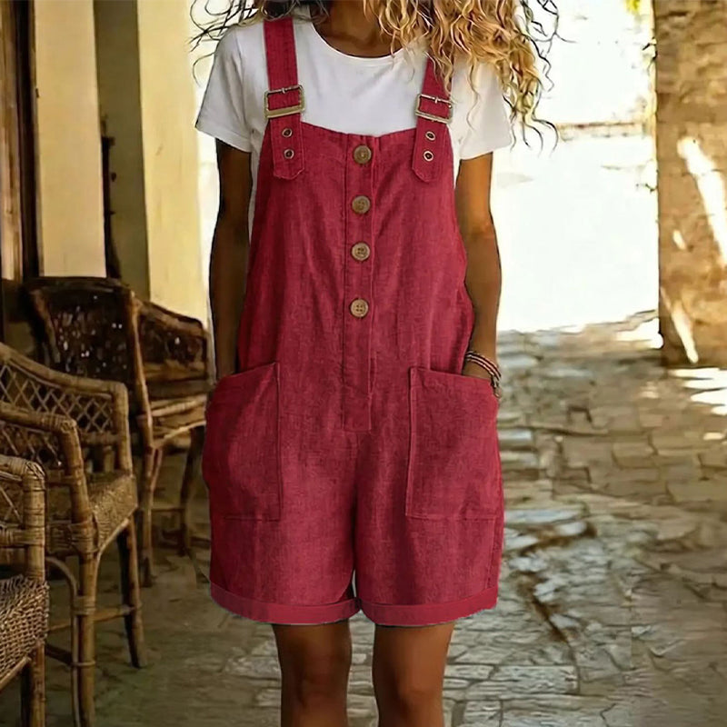 Retro Solid Color Romper with Adjustable Straps