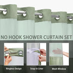 ✨ Waffle Pattern Shower Curtain – Double Waterproof, Snap Buttons, Clear Top Window 🛁