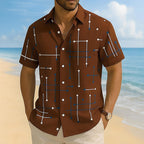 👔 📐Men’s Geometric Print Relaxed‑Fit Button‑Down Shirt