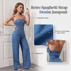 💞 Women Spaghetti Strap Wide Leg Denim Jumpsuit👖
