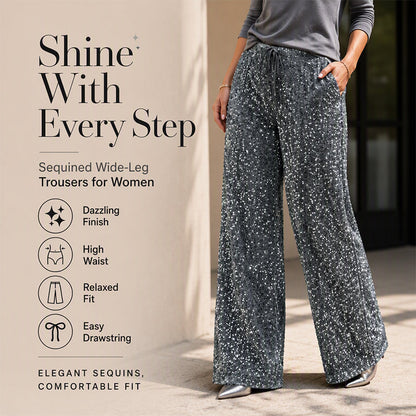 🖤Women's Glitter Fashion Adjustable Drawstring Slimming Elastic Waist Straight-Leg Pants