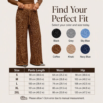 🖤Women's Glitter Fashion Adjustable Drawstring Slimming Elastic Waist Straight-Leg Pants