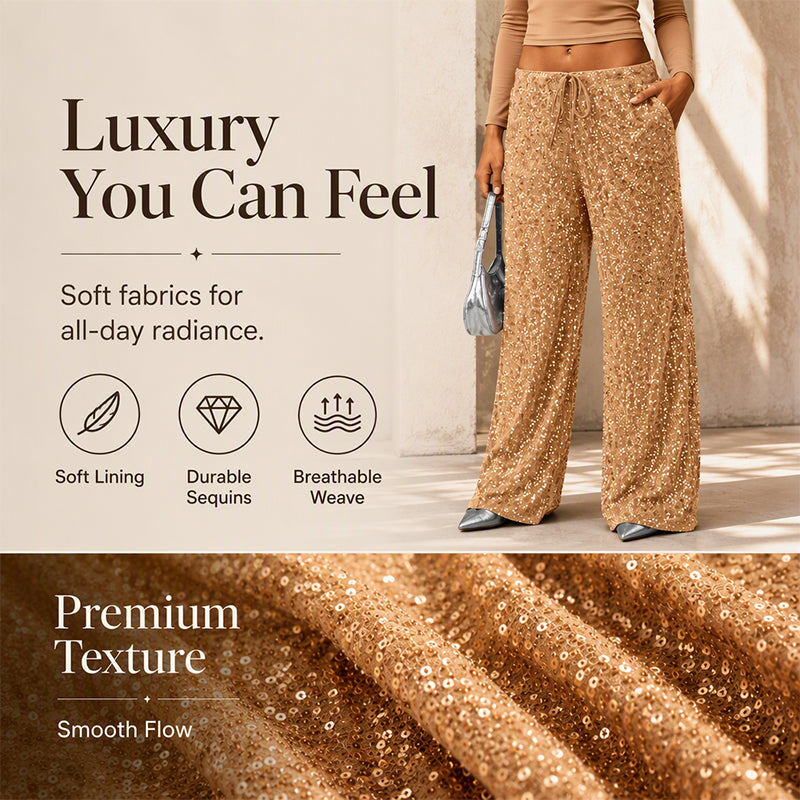 🖤Women's Glitter Fashion Adjustable Drawstring Slimming Elastic Waist Straight-Leg Pants