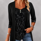✨👚Mock Layered Top with Sequin Detail – Eye-Catching Shine & Versatile Wear for Any Occasion