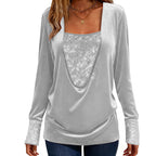 Women's Sequin Patchwork Long Sleeve Top