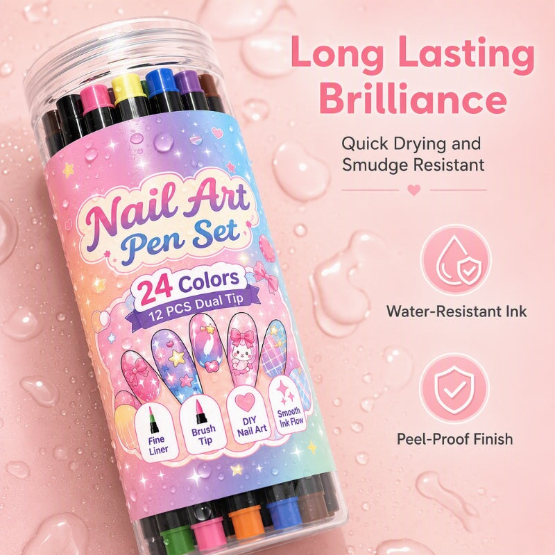 🎁24 Colors Dual Ended Nail Art Pens Set