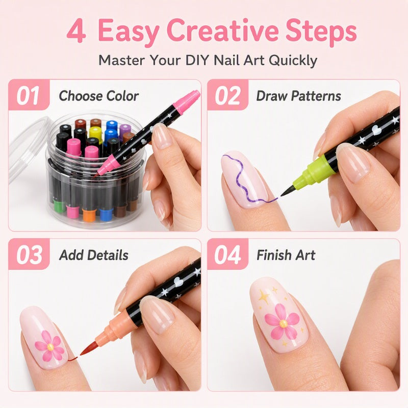 🎁24 Colors Dual Ended Nail Art Pens Set