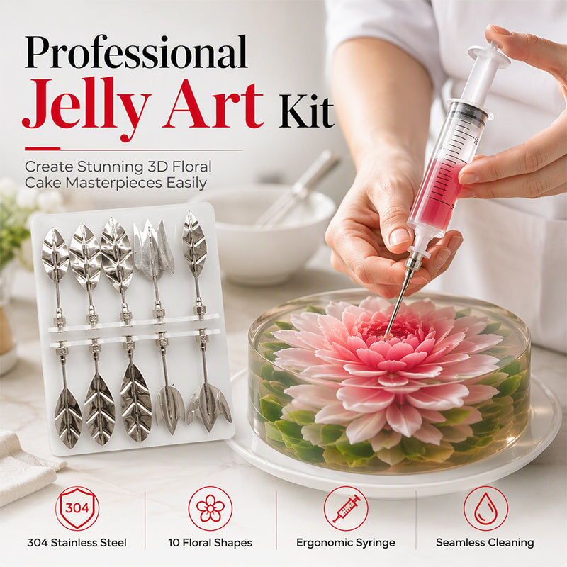 🎂Professional 3D Jelly Art Kit‑ 304 Stainless Steel 10‑Piece Floral Gelatin Art Tools with Syringe, DIY 3D Flower Jelly Cake Decorating Set for Pastry & Baking Lovers