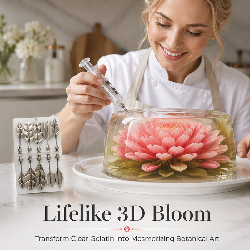 🎂Professional 3D Jelly Art Kit‑ 304 Stainless Steel 10‑Piece Floral Gelatin Art Tools with Syringe, DIY 3D Flower Jelly Cake Decorating Set for Pastry & Baking Lovers