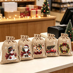 🎄 Christmas Drawstring Gift Bags‑Santa & Reindeer Polyester Pouches 🎁