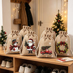 🎄 Christmas Drawstring Gift Bags‑Santa & Reindeer Polyester Pouches 🎁