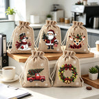 🎄 Christmas Drawstring Gift Bags‑Santa & Reindeer Polyester Pouches 🎁