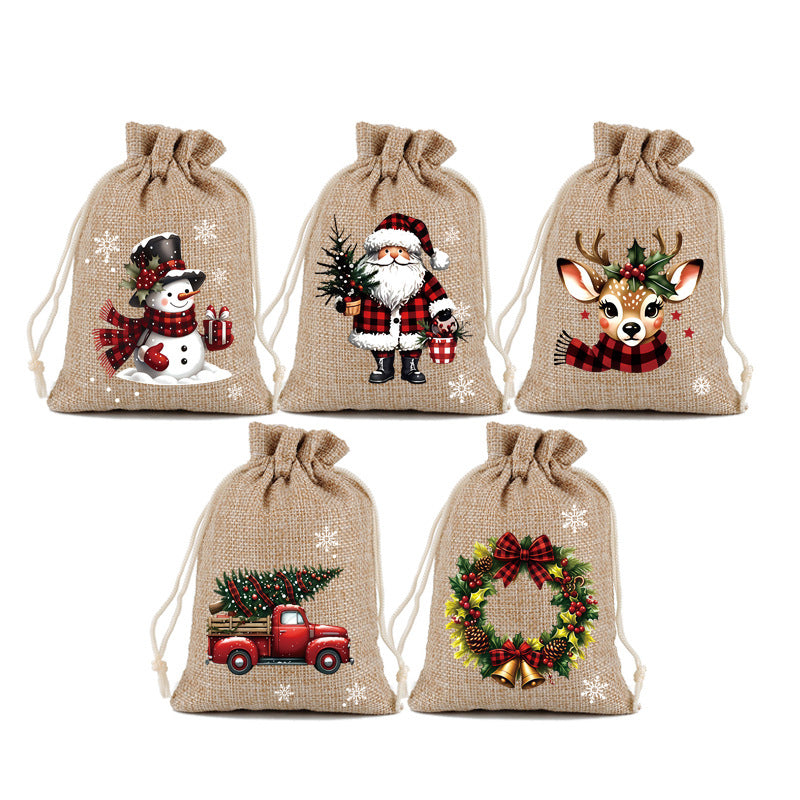 🎄 Christmas Drawstring Gift Bags‑Santa & Reindeer Polyester Pouches 🎁