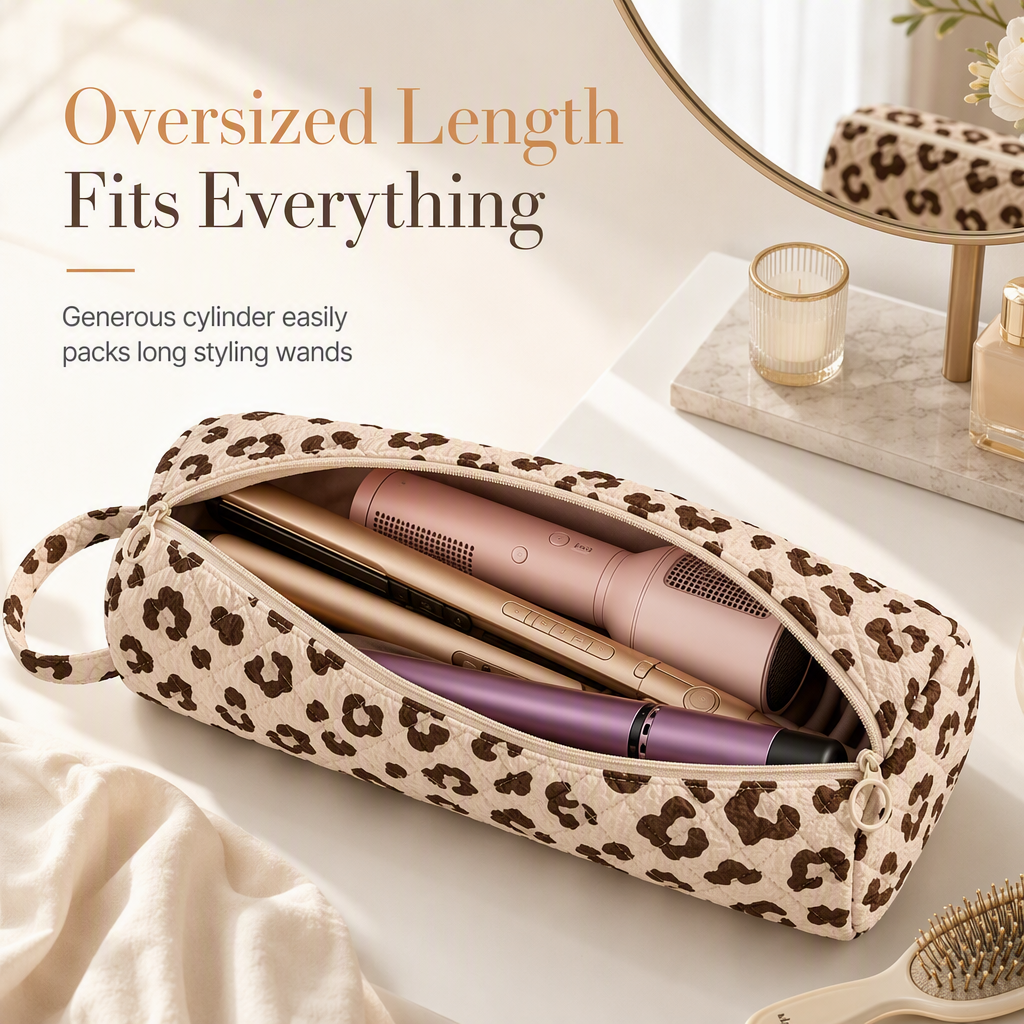 Portable Quilted Travel Storage Bag with Handle for Hair Dryer Curling Iron and Hair Straightener
