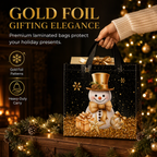 🎄 Black Christmas Non Woven Gift Tote Bag – Gold Foil, Reusable, Sturdy Handles 🎁