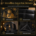 🎄 Black Christmas Non Woven Gift Tote Bag – Gold Foil, Reusable, Sturdy Handles 🎁