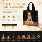 🎄 Black Christmas Non Woven Gift Tote Bag – Gold Foil, Reusable, Sturdy Handles 🎁