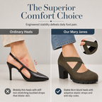 Womens Round Toe Crisscross Strap Mary Jane Shoes Chunky Heel Platform Cutout High Heels
