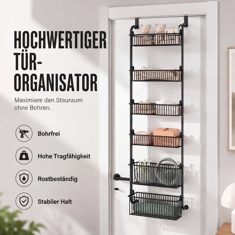 🚪Over the Door Hanging Organizer – Drill-Free Installation, Multi-Tier Carbon Steel Baskets & Space-Saving Design – Practical Storage for Any Room 🧺