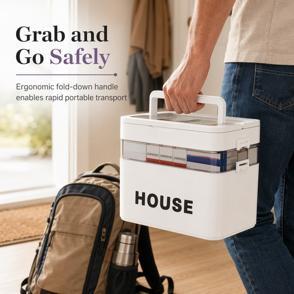 Large Plastic Medicine Storage Box with Multi-Layer Divided Compartments Portable Family Emergency First Aid Organizer Box💊📦