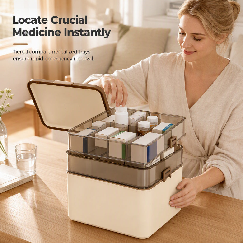 Large Plastic Medicine Storage Box with Multi-Layer Divided Compartments Portable Family Emergency First Aid Organizer Box💊📦