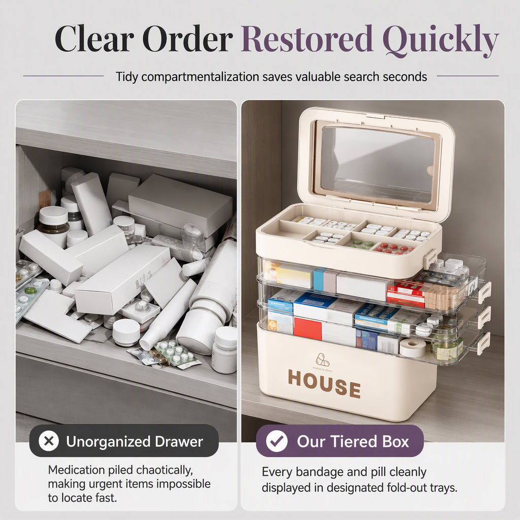 Large Plastic Medicine Storage Box with Multi-Layer Divided Compartments Portable Family Emergency First Aid Organizer Box💊📦
