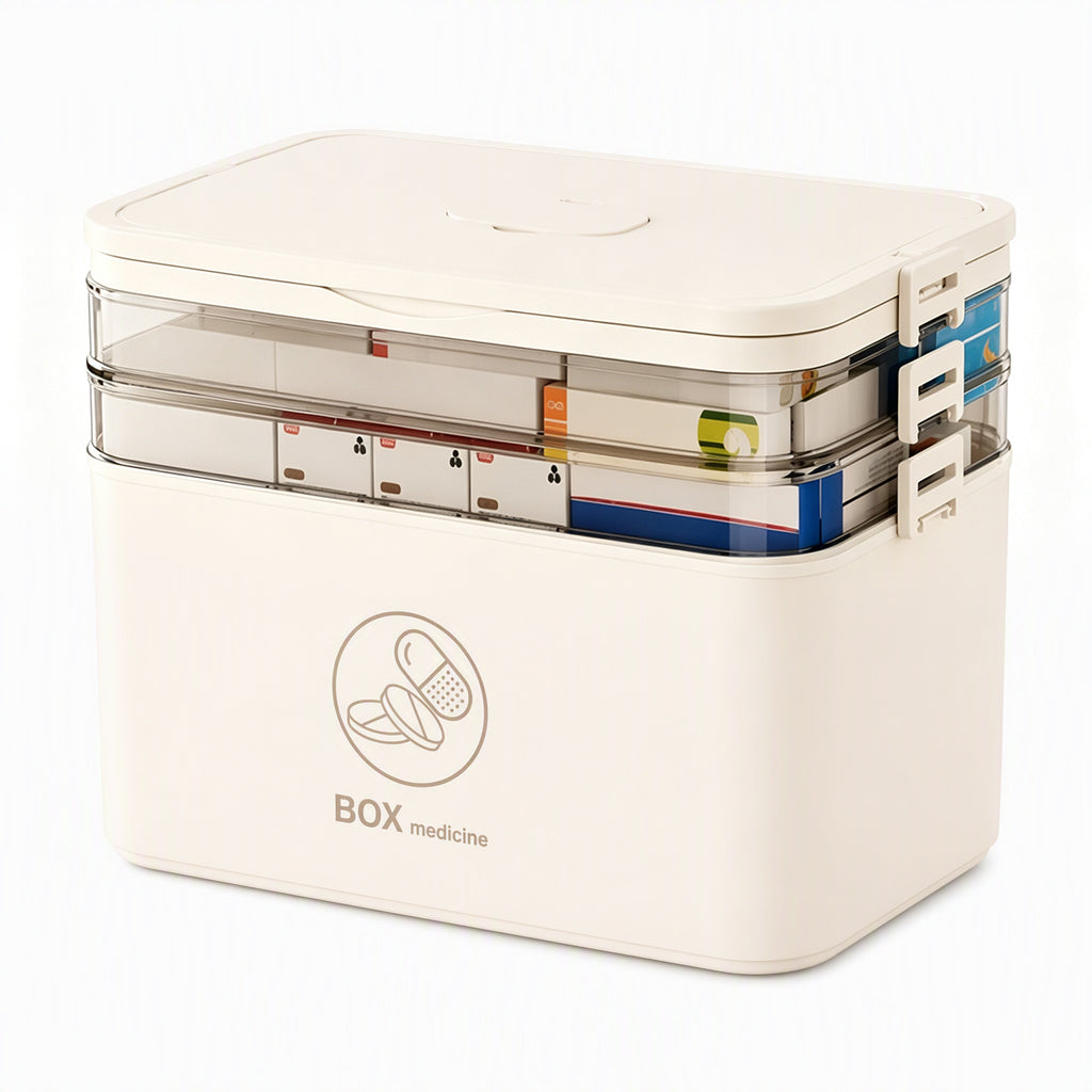 Large Plastic Medicine Storage Box with Multi-Layer Divided Compartments Portable Family Emergency First Aid Organizer Box💊📦