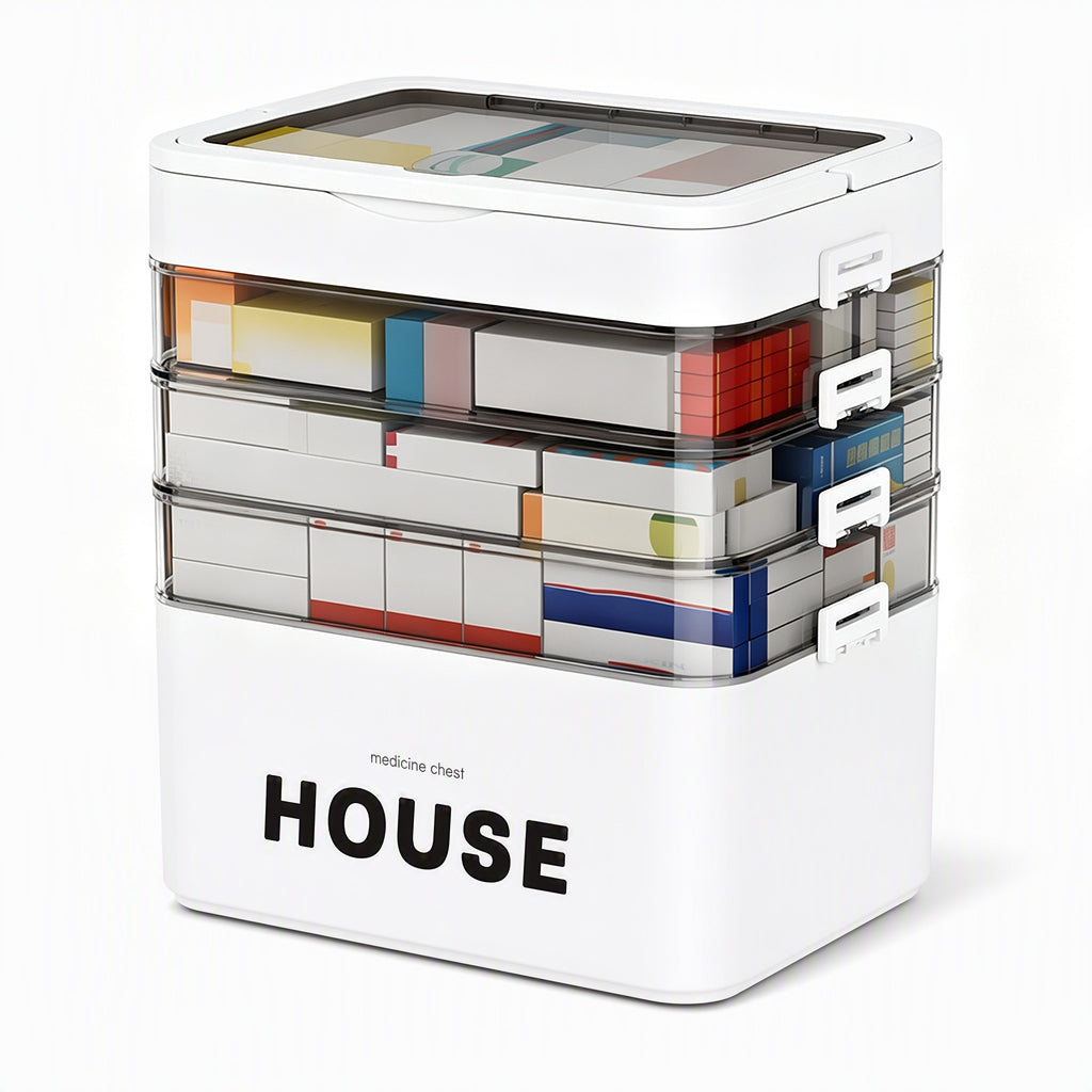 Large Plastic Medicine Storage Box with Multi-Layer Divided Compartments Portable Family Emergency First Aid Organizer Box💊📦