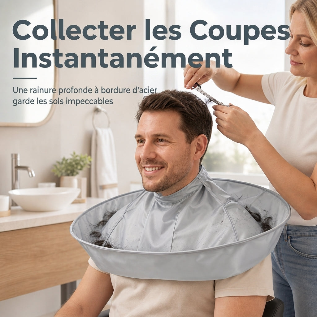 ✂️ Hair Cutting Cape with Catcher – built-in groove traps clippings, no mess on clothes or floors. Waterproof, non-static, folds flat. Perfect for home trims & kids' cuts!
