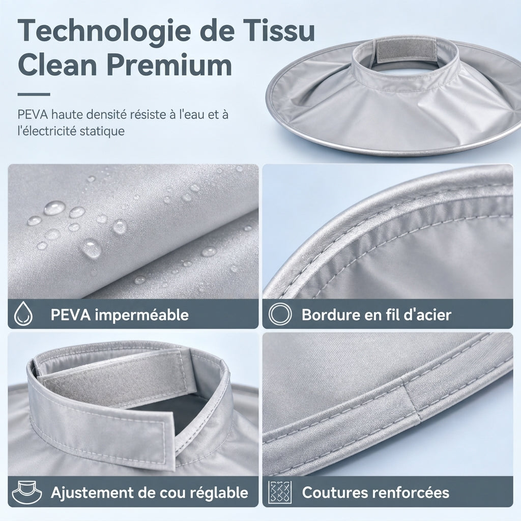 ✂️ Hair Cutting Cape with Catcher – built-in groove traps clippings, no mess on clothes or floors. Waterproof, non-static, folds flat. Perfect for home trims & kids' cuts!