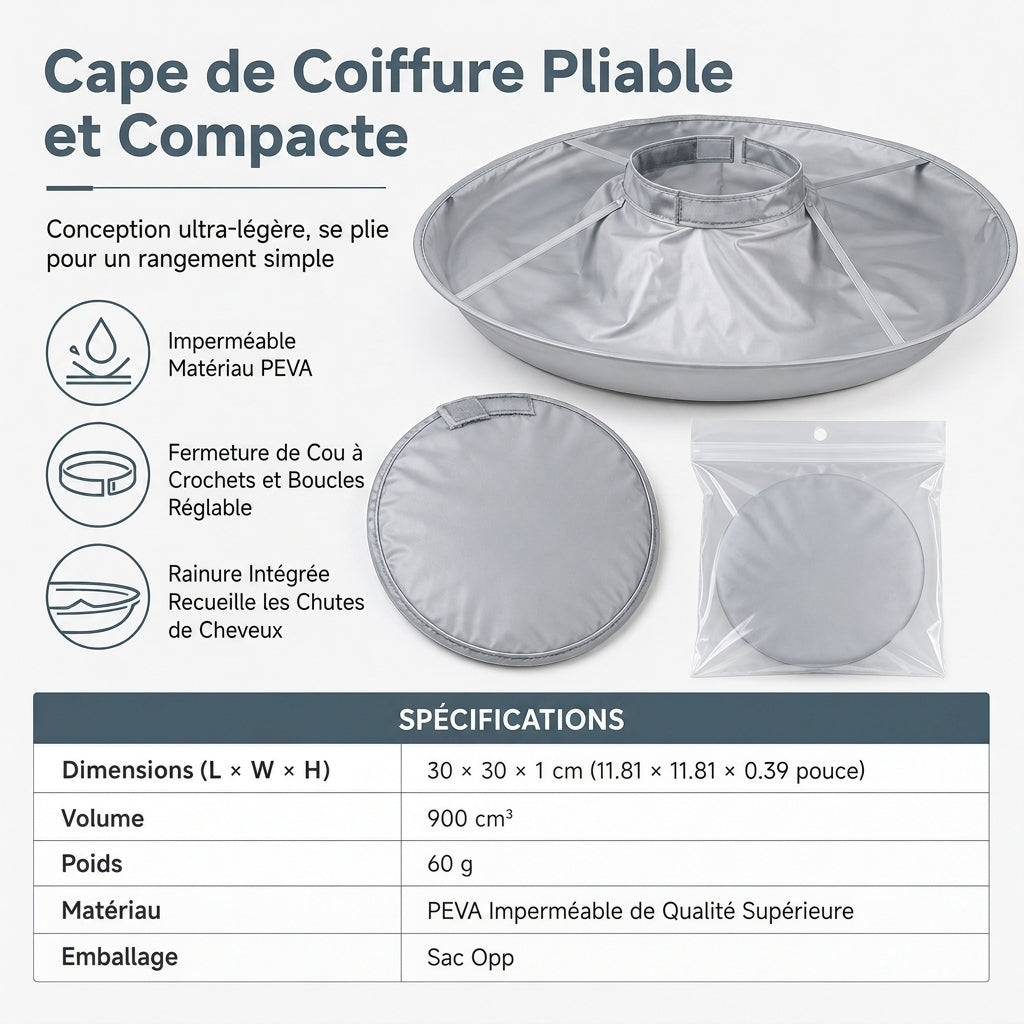 ✂️ Hair Cutting Cape with Catcher – built-in groove traps clippings, no mess on clothes or floors. Waterproof, non-static, folds flat. Perfect for home trims & kids' cuts!