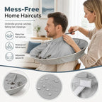 ✂️ Hair Cutting Cape with Catcher – built-in groove traps clippings, no mess on clothes or floors. Waterproof, non-static, folds flat. Perfect for home trims & kids' cuts!