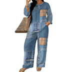 🎨 Denim Look, Lighter Feel | Women's Patchwork Wide-Leg 2-Piece Set