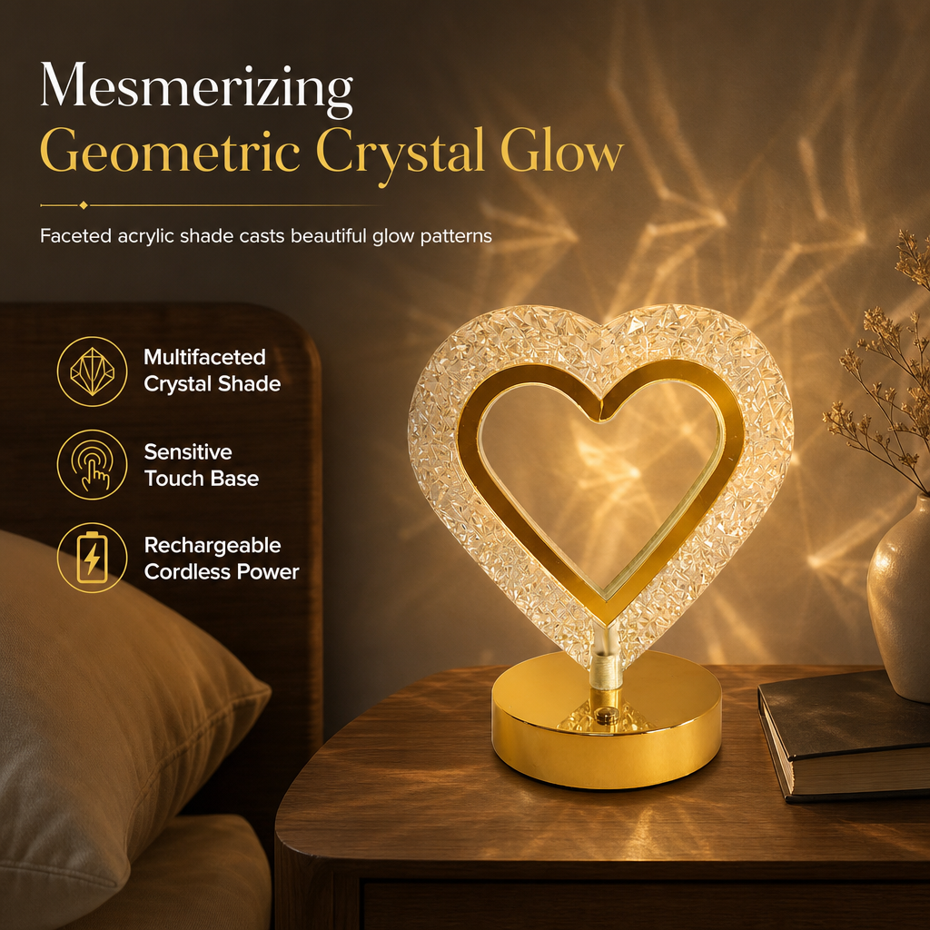 Geometric Crystal Night Light: Touch Control, 3 Colors, USB Rechargeable, Bedroom Glow